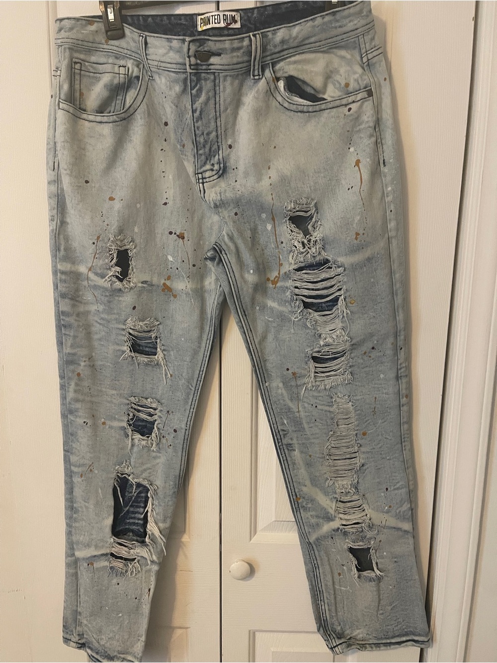 Painted Rum Men’s 40x32 Distressed Paint Splatter Jeans